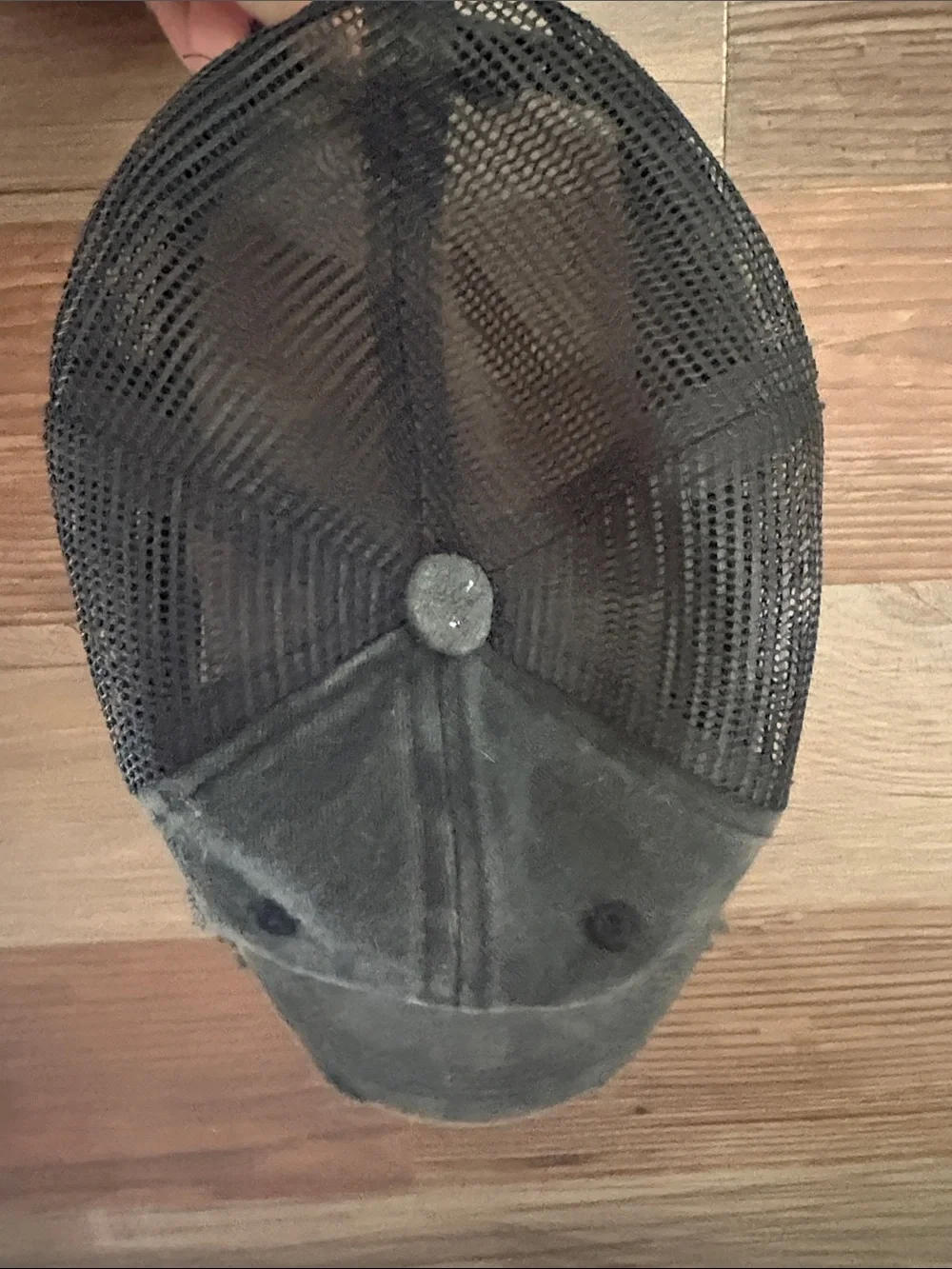 Black Washed Trucker Hat with White French Bulldog Embroidery - Picture 2 of 5